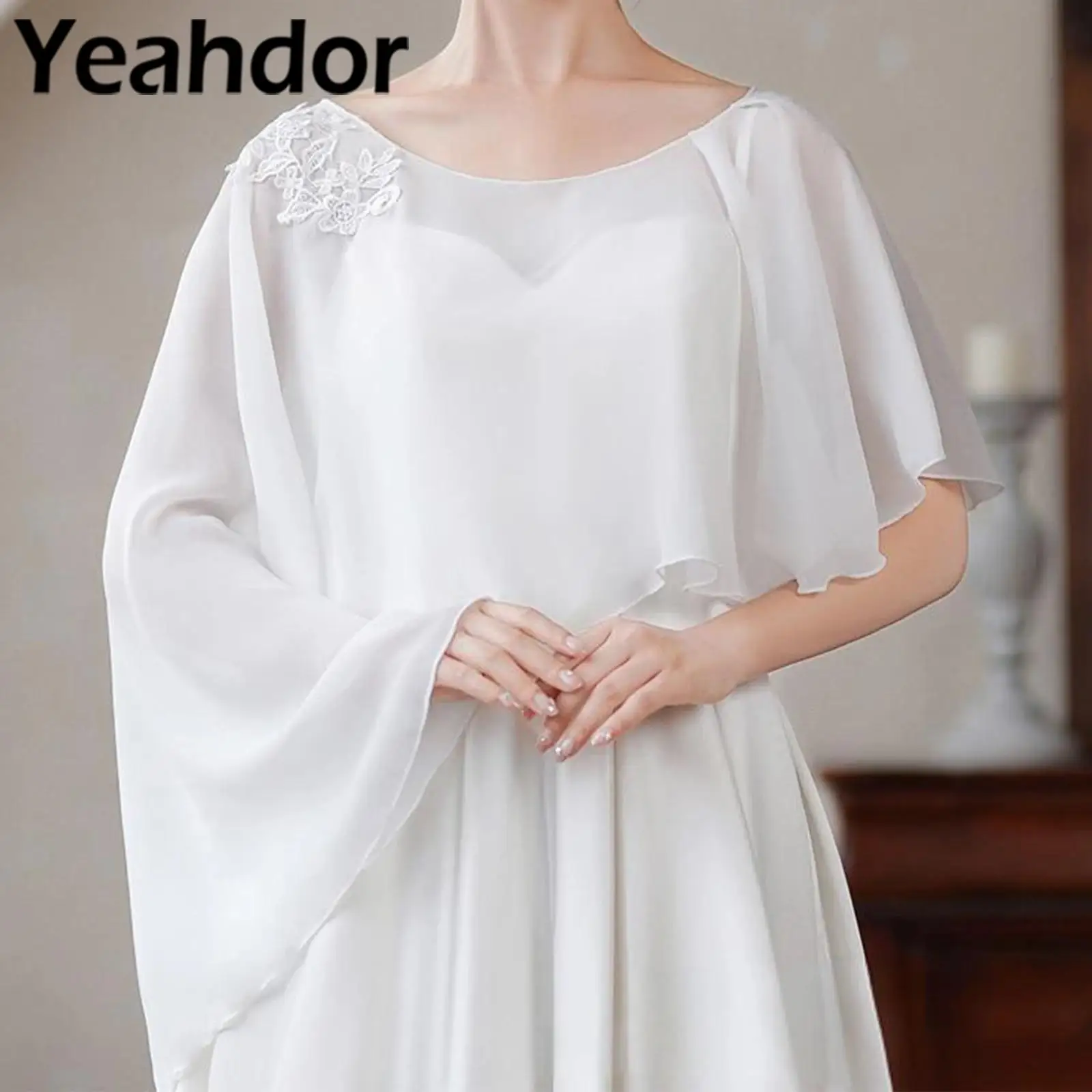 

Irregular Chiffon Shawl Solid Summer Bridal Wedding Jackets Wrap Banquet Party Embroidered Shawl Cape Costume Accessory