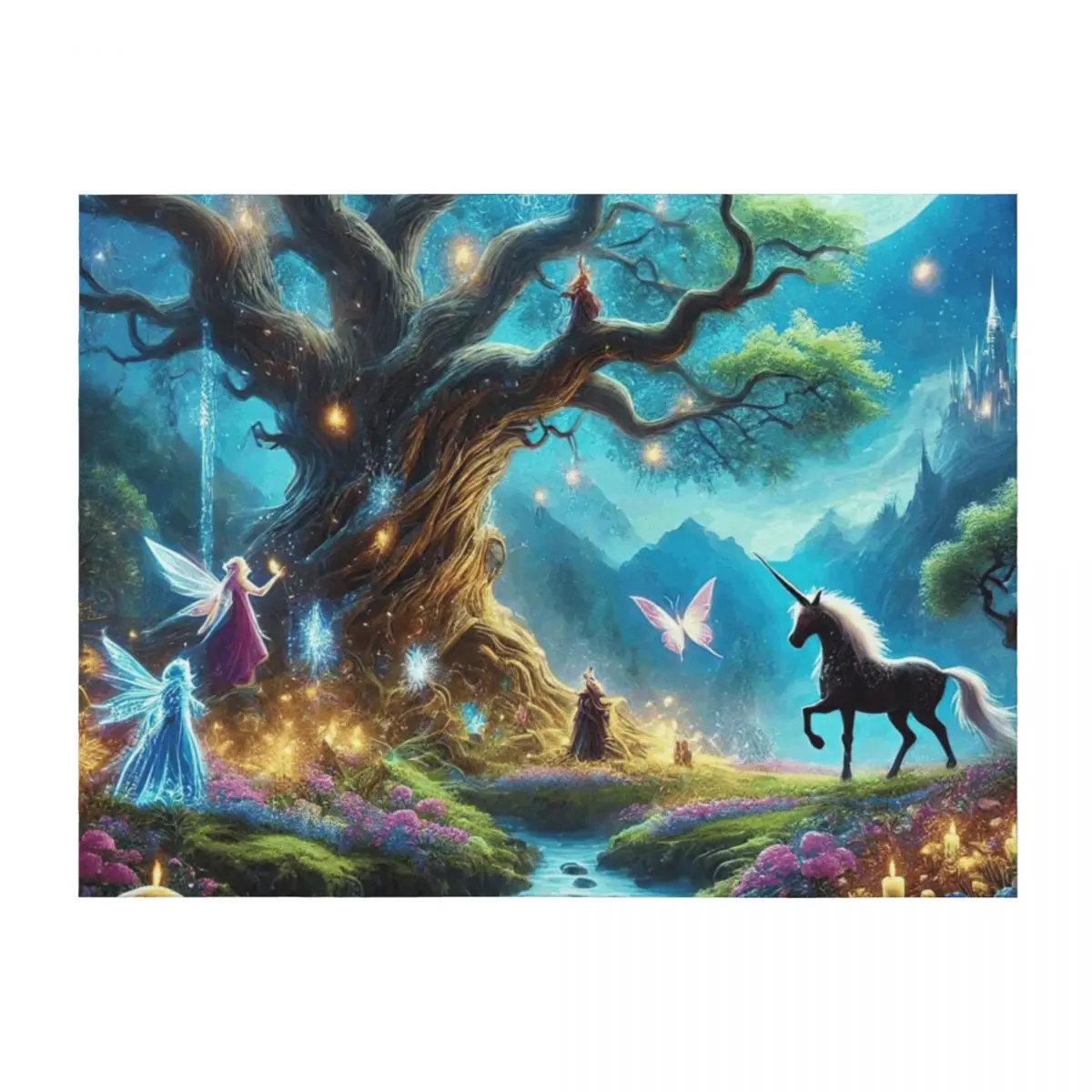 

Night Magick - Mystical Forest Fantasy Art Throw Blanket Heavy Travel Personalized Gift Warm Blankets