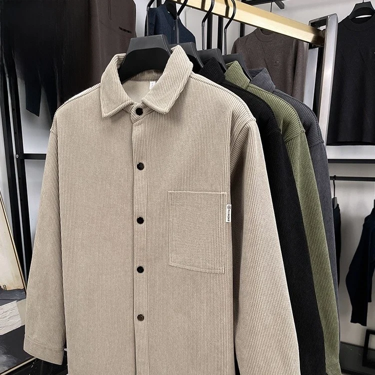 

Men's Winter Fce Lined Casual irt Warm Youthful Polyester Long Sve Workwear Jaet Loose Fit Versatile Corduroy Coat