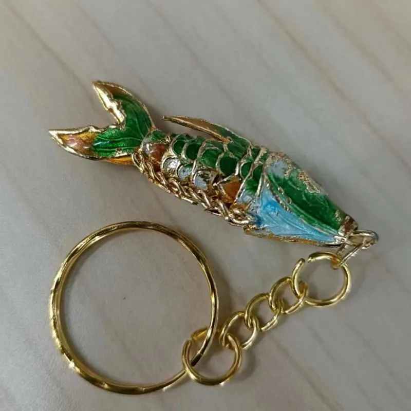 

10pcs Vintage Cute Handmade Lucky Fish Key chain Key ring Chinese Cloisonne Enamel Goldfish Charms Animal Pendants