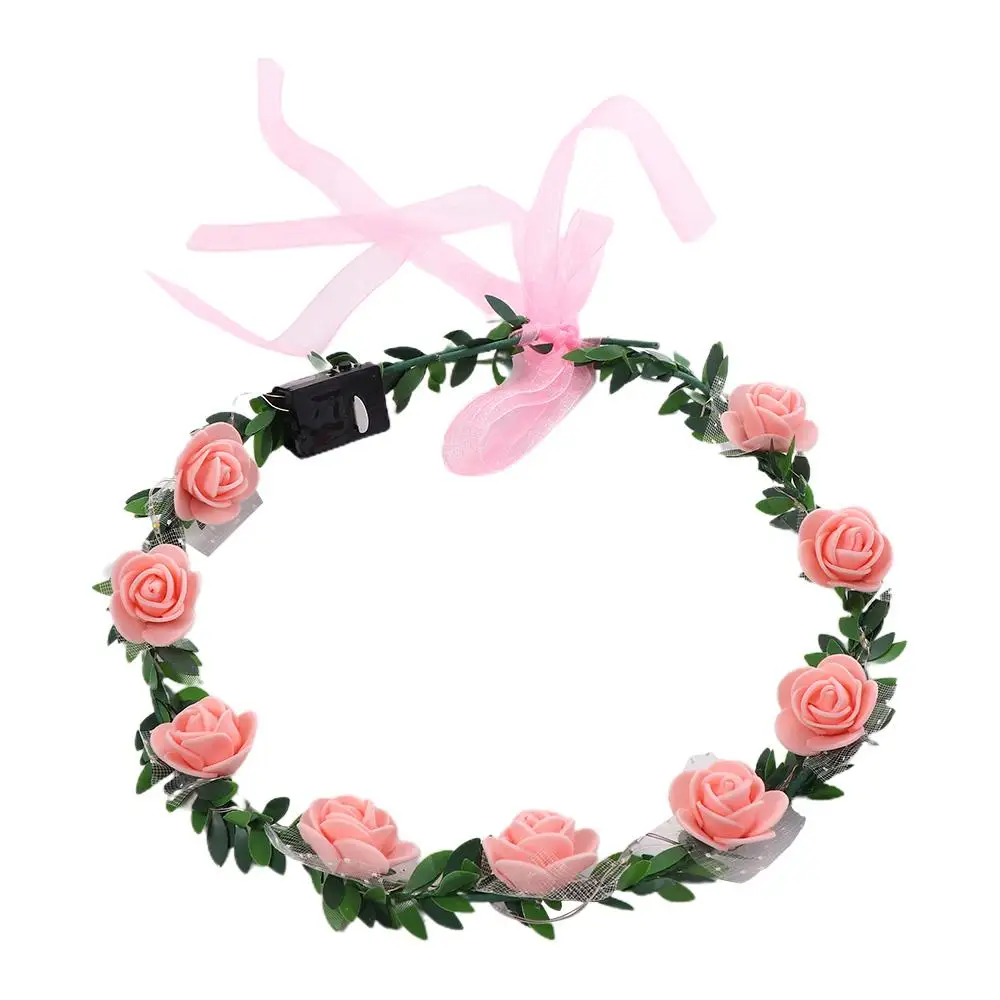 Vintage Elegant Luminous Party Rose Flower Headwear Crown Flower Headband LED Light Garland Women Headwear Wreath Decoration