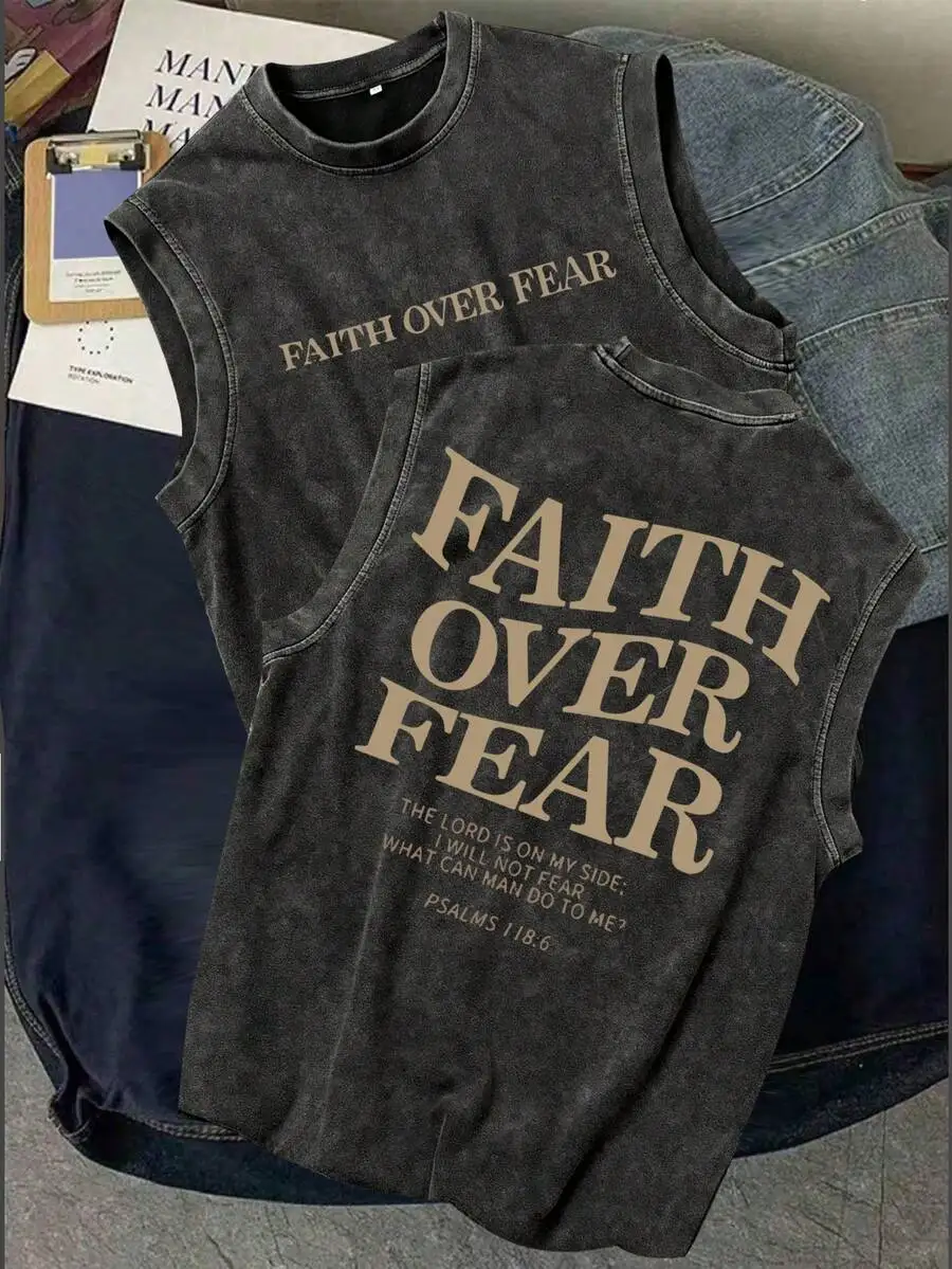 

Мужская винтажная футболка без рукавов с принтом «Faith Over Fear»