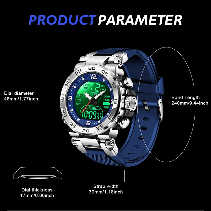 FOXBOX ساعة رجالي مضيئة جديدة عسكرية رياضية كوارتز ساعة يد مزدوجة مقاومة للماء تاريخ الأسبوع ساعات للرجال relogios masculino