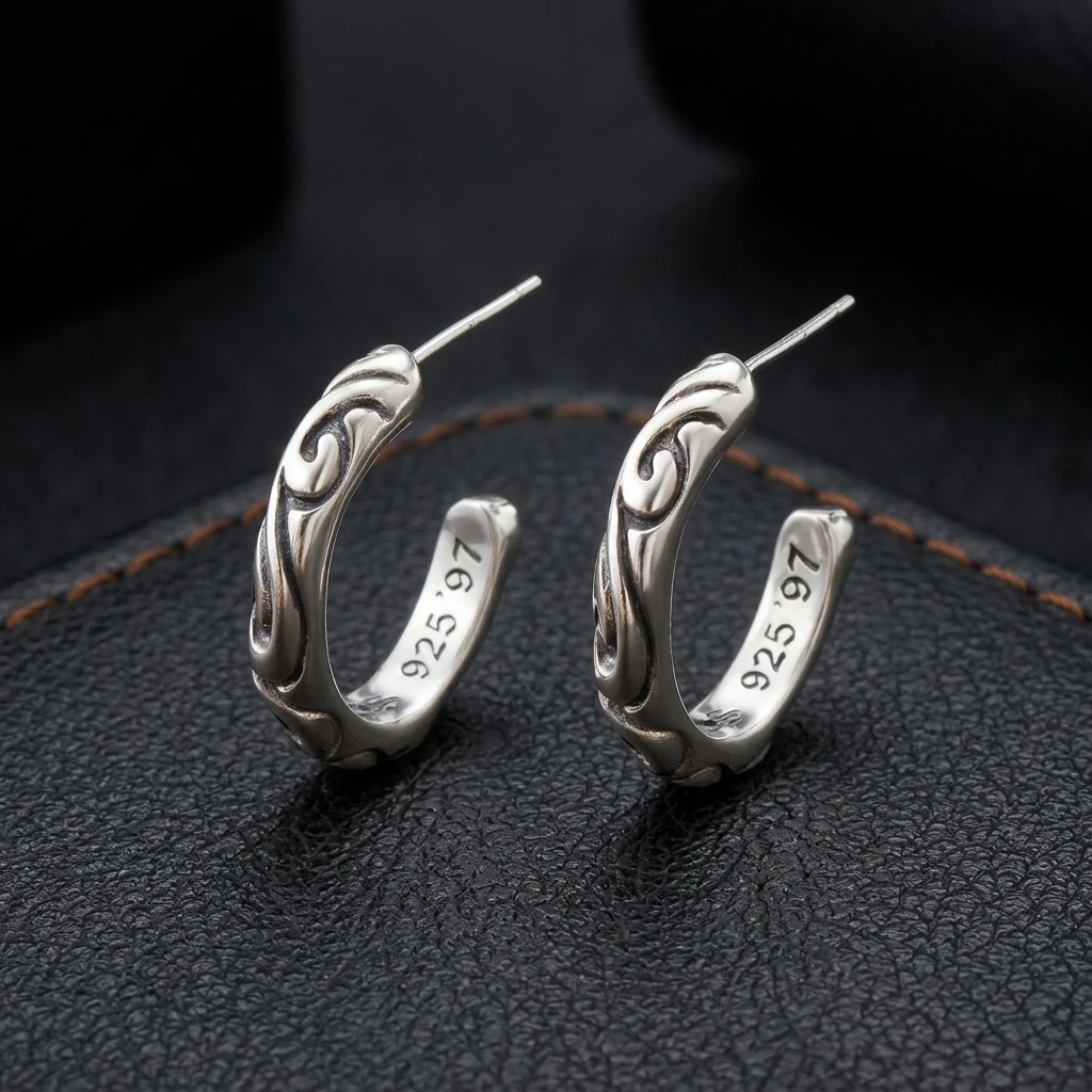 

American-style 925 sterling silver eternal vine earrings, women's Thai silver trendy earrings, men's personalized earrings