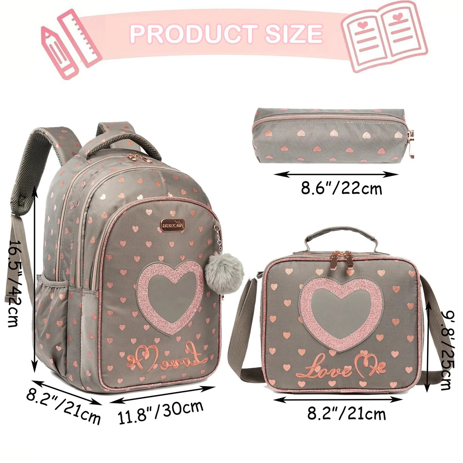 3PCS Kids School Bag Set for Girls Cute Kawaii Backpack Waterproof Lunch Bag and Pencil Case Children's Back to School Supplies