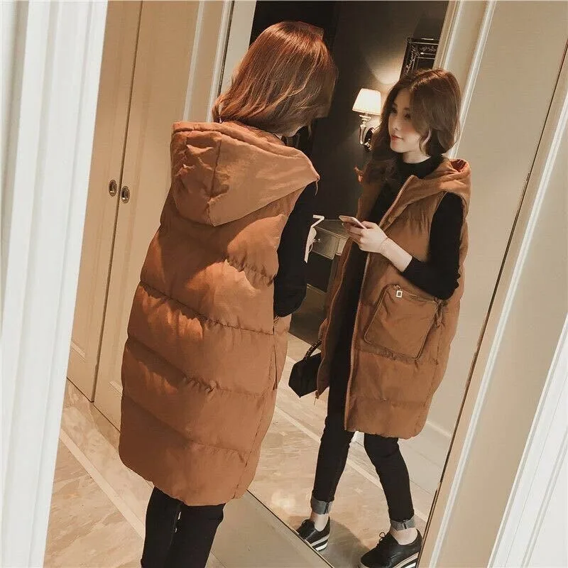 Casaco de algodão feminino de comprimento médio, casaco quente, Parkas grossas, outwear com capuz, colete solto, nova versão, inverno, 2023