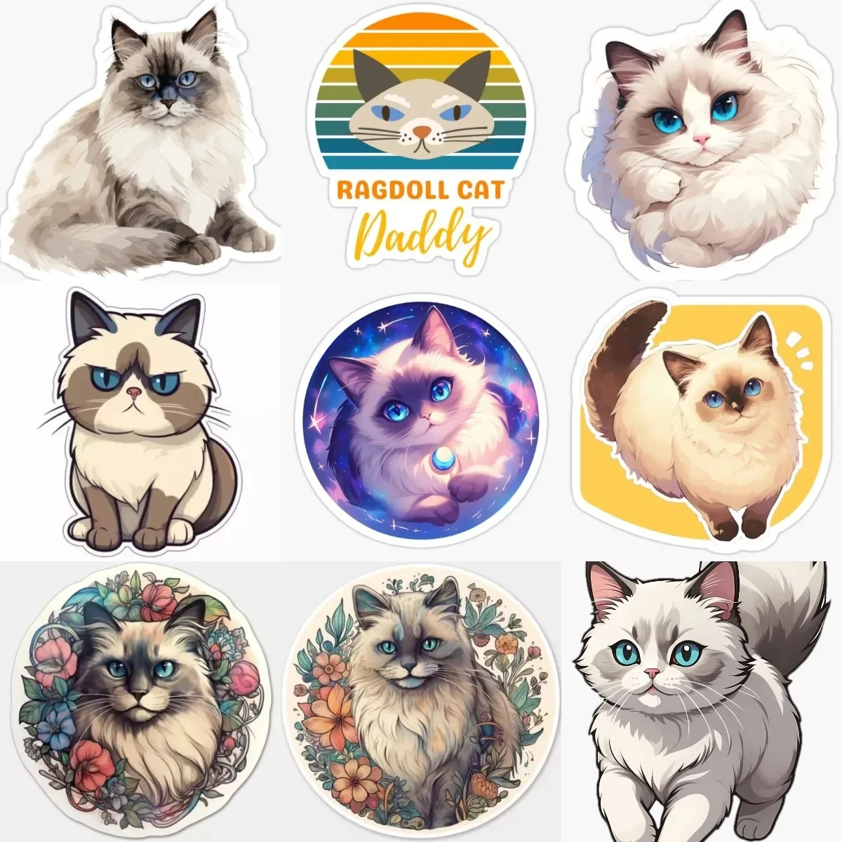 

Cute Ragdoll Cat Pets Catoon PVC Waterproof Sticker for Decorate Fridge Room Wall Car Van Window Bicycle Decal Accessories