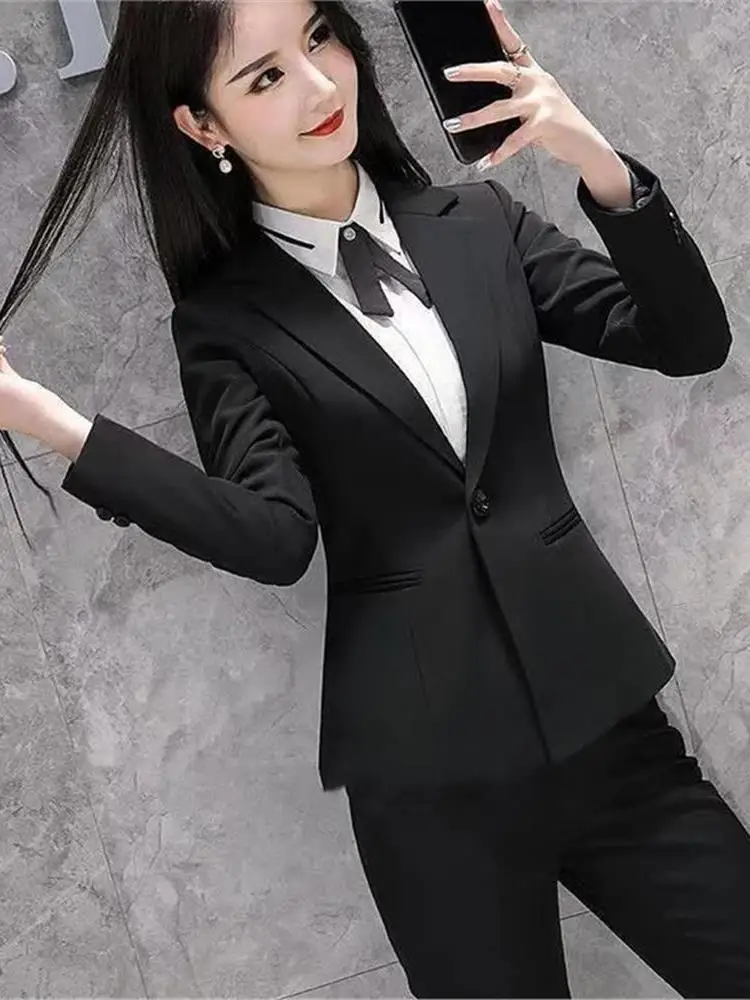 Ele Faionable Women's Career Suit Jaet Interview Formal Wear Cleanfit Sle ort Length Long Sve One Button