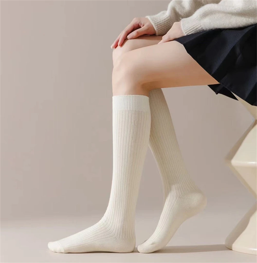 Japanese Lolita Wool Blends Knee High Socks Women's Autumn Winter Warm Calf Stockings JK Uniform Solid Color Mid-tube Leg Warmer