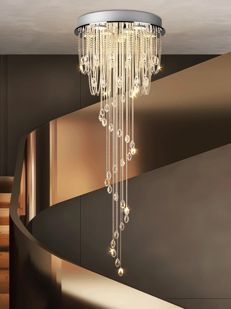 

Modern LED Light Luxury Crystal Chandelier Living Room Decorative Lighting Duplex Rotary Staircase Chandelier Lamp