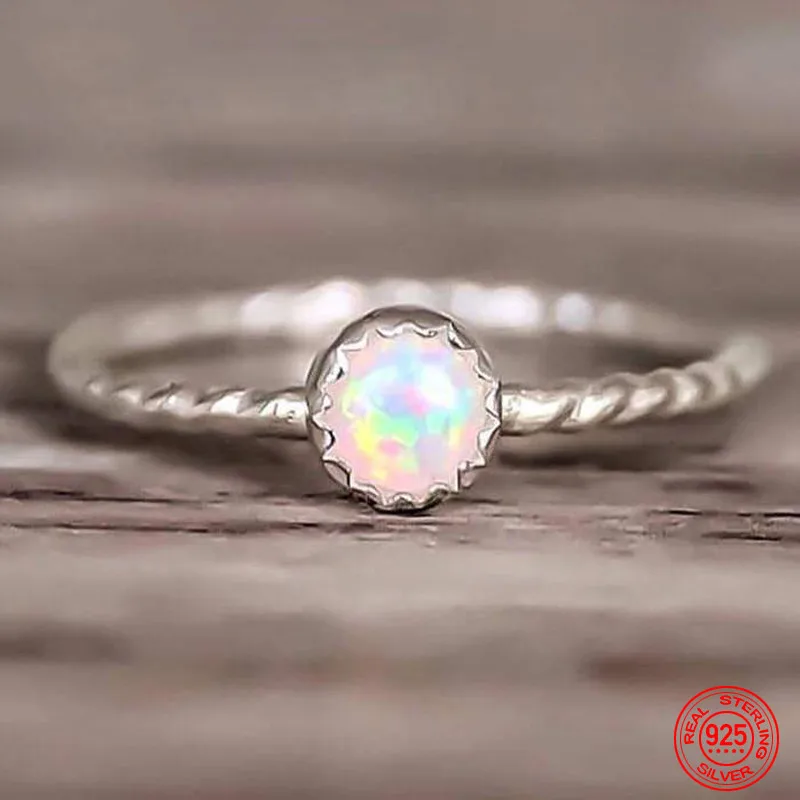 خاتم أوبال من الفضة الإسترليني عيار 925 للنساء مجوهرات حفلات الزفاف إكسسوارات أنيقة هدية