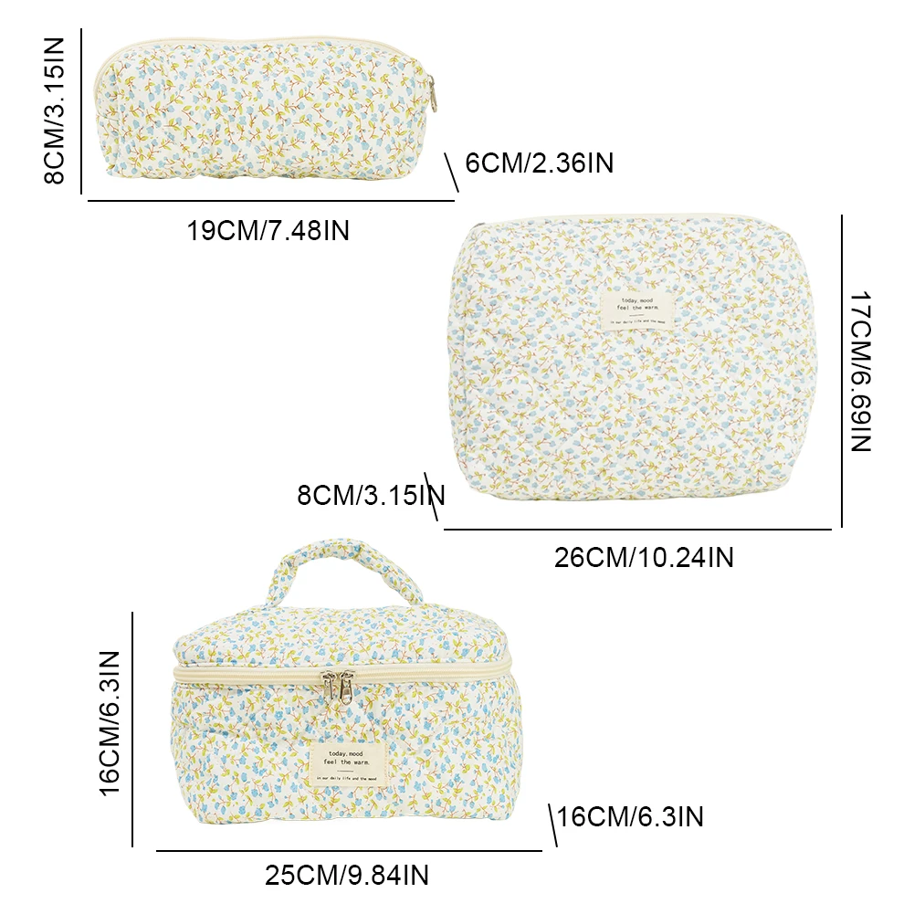 

Women Quilted Makeup Bag Cosmetic Organizer Bag with Clutch Bag & Pen Case Floral Cosmetic Pouch Cotton Cute Toiletry Bag