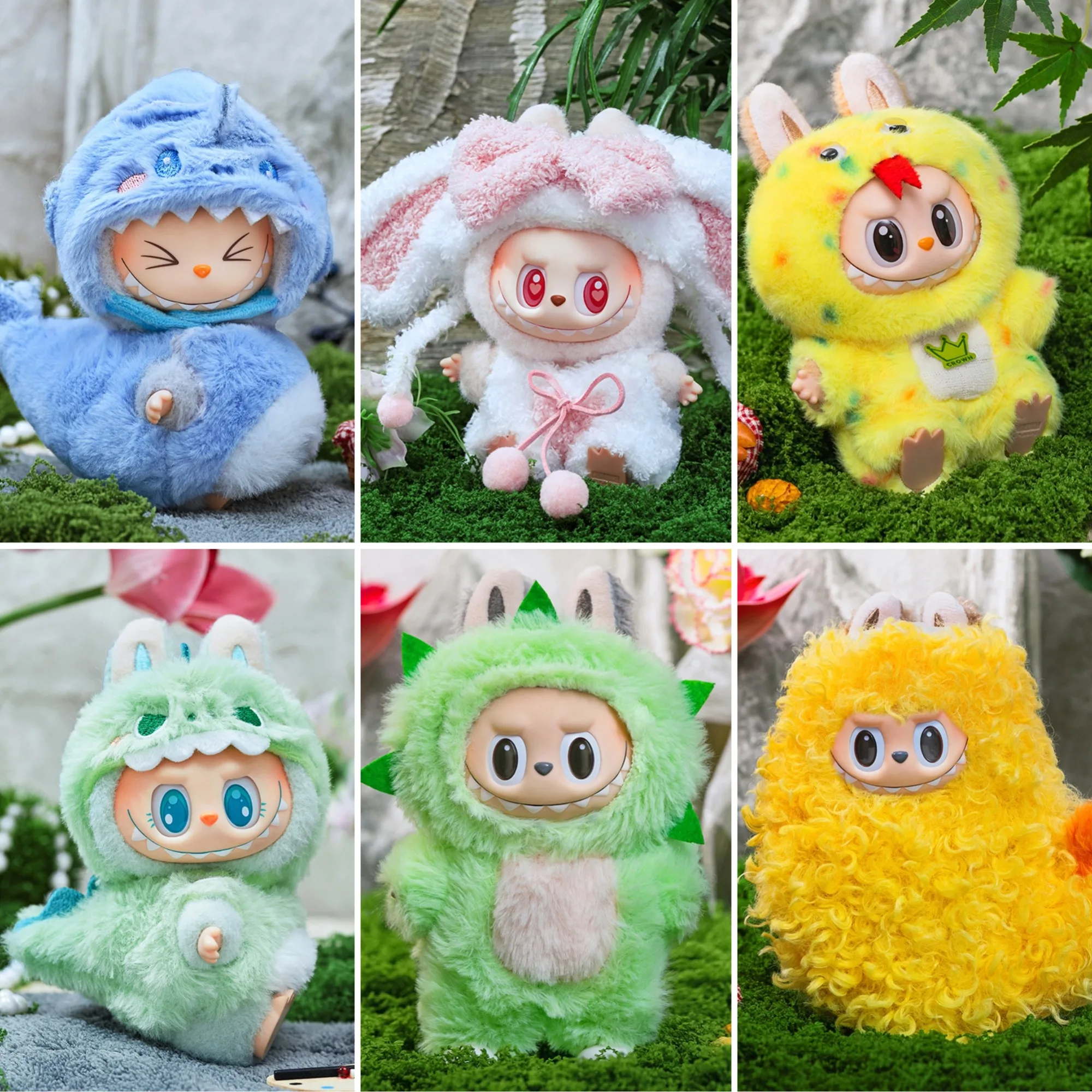 

15/17cm 1st 2nd 3rd Generation Labubu Dolls With Various Cute Animal Shaped Outfits Including Shark Rabbit Chick Little Dinosaur
