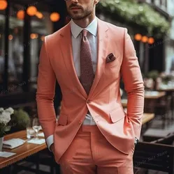 New Coral Red Groom Groomsman Wedding Party Prom Men Formal Occasion Tuxedos Male Business Suit 2 Piece Set Blazer Pants