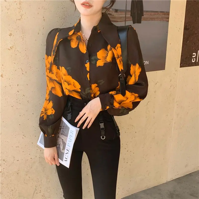 New Autumn Woman Bottoming Shirt Blouse Female All-match Fashion Long-sleeved Turn Down Collar Tshirt Top Ladies Clothing G65