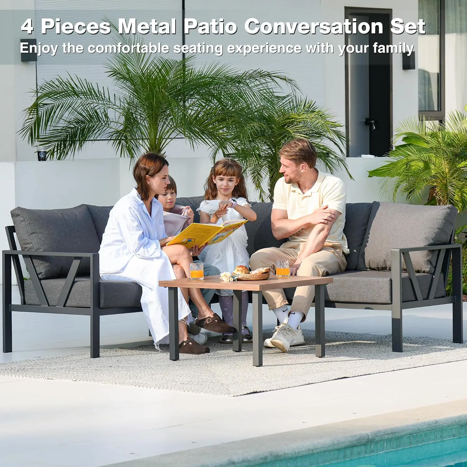 Metal Outdoor Sectional Sofa 6 Inch Cushion Patio Garden Furniture Set, Customized