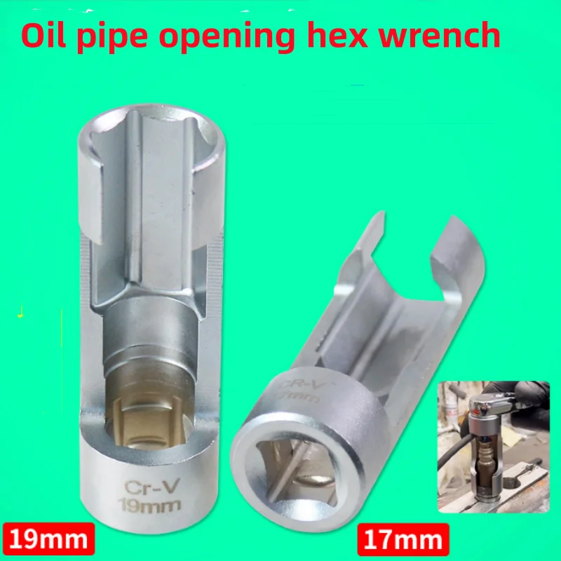 17/19mm Open Oil Pipe Disassembly Sleeve Diesel Fuel Injector Pipe Hexagonal Wrench Oxygen Sensor Spanner Hand Repair Tools