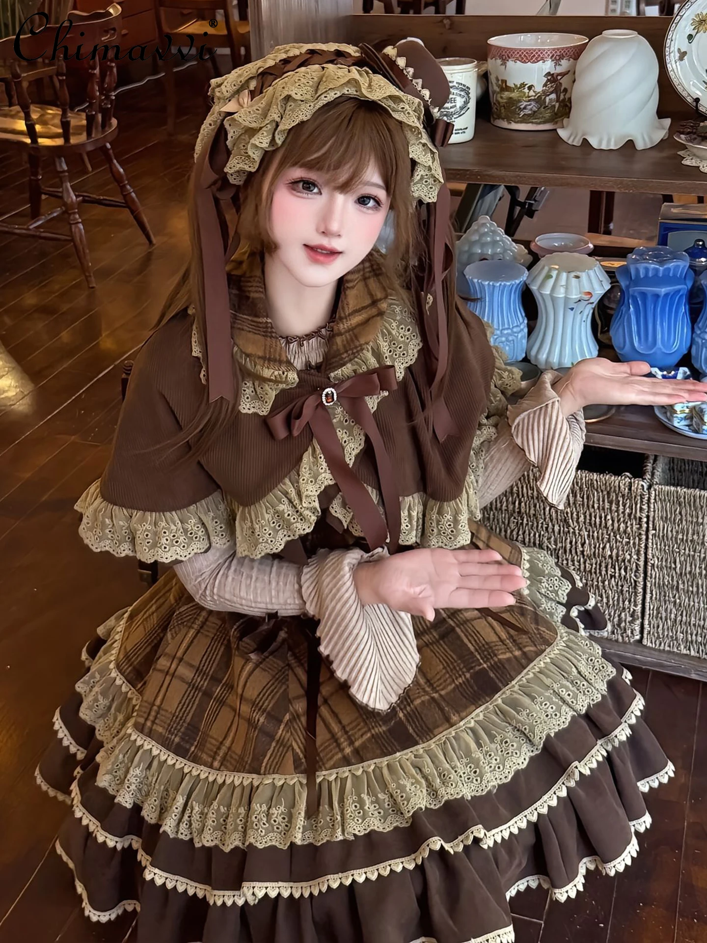 

Sweet Lolita Dress Set Autumn Clothes New Fashion Cape Slim-fit Elegant Short Dress Inner Three-Piece Lolita Women's Outfits