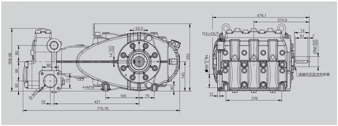 XV55 330-400L/min 100Bar High Pressure Plunger Water Pump Industrial Chemical Pump for Cleaning Machine view 5