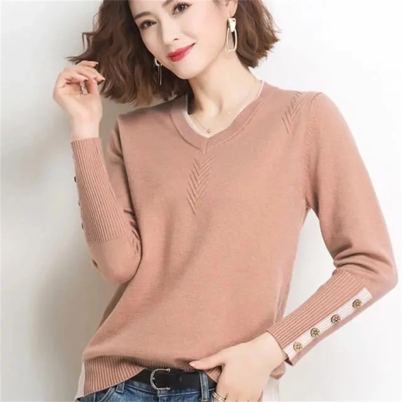 Women V-Neck Slim Sexy Sweater Knit Long Sleeve Solid Bottoming Sweater Casual Pullovers For Women 2024 Autumn Winter