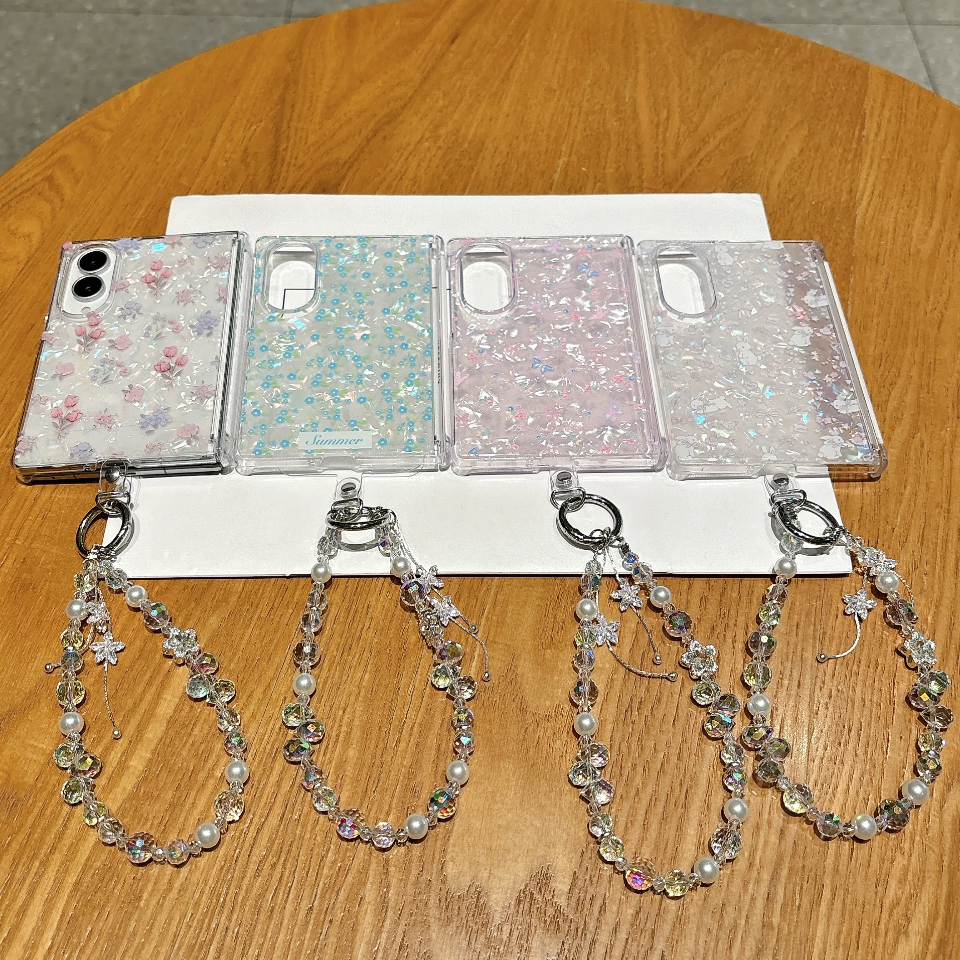 Luxury Shell pattern Patterned Floral Phone Case For Samsung Galaxy Z FOLD8 Luxury Wrist Chain Cover With Lanyard