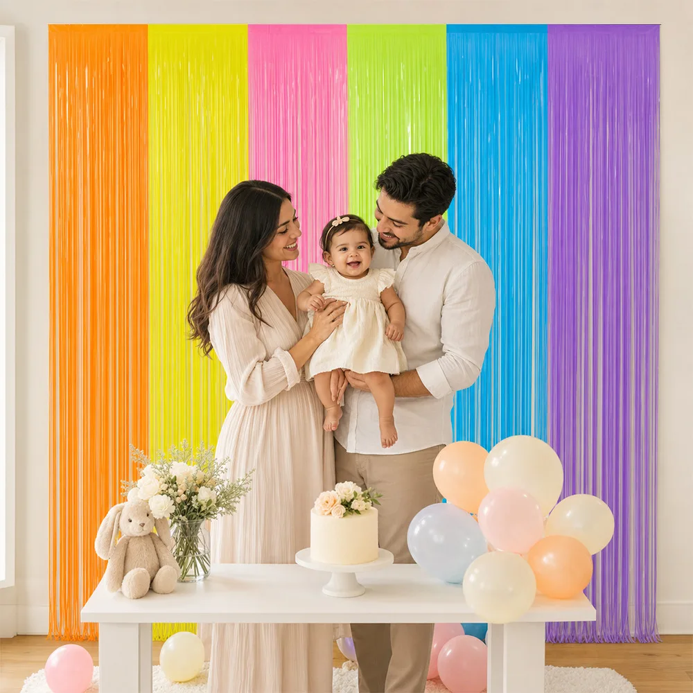 Neon Party 6 Color Glow Rain Curtain Fringe Door Backdrop for Birthday Wedding Decor Fluorescent Tinsel Photo Booth