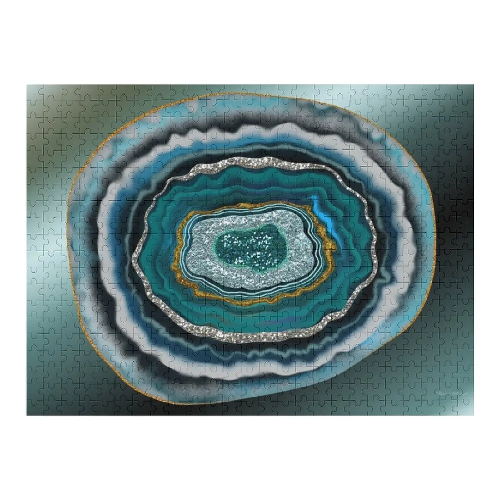 

Beautiful Aqua Geode Digital Painting by Cherie Jigsaw Puzzle Personalised Personalized Gift Ideas Custom Wooden Gift Puzzle