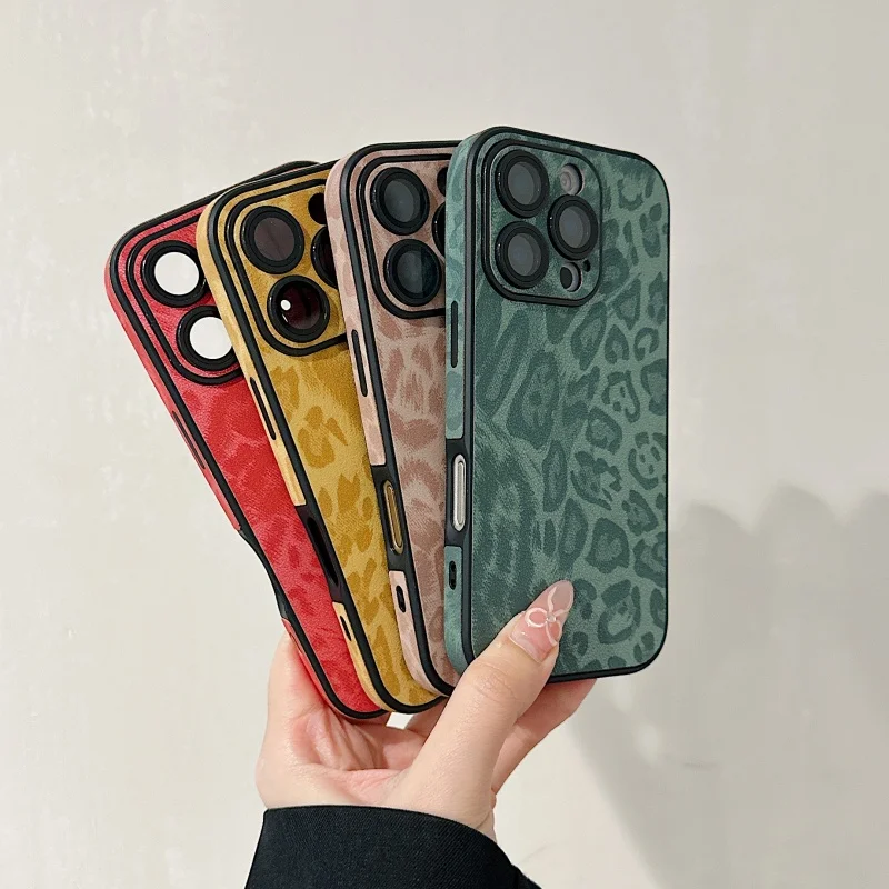 Fashion Leopard Fur Leather Phone Case for iPhone 11 12 13 14 15 16 Pro Max Plus 16plus 15plus Panther shockproof Cover