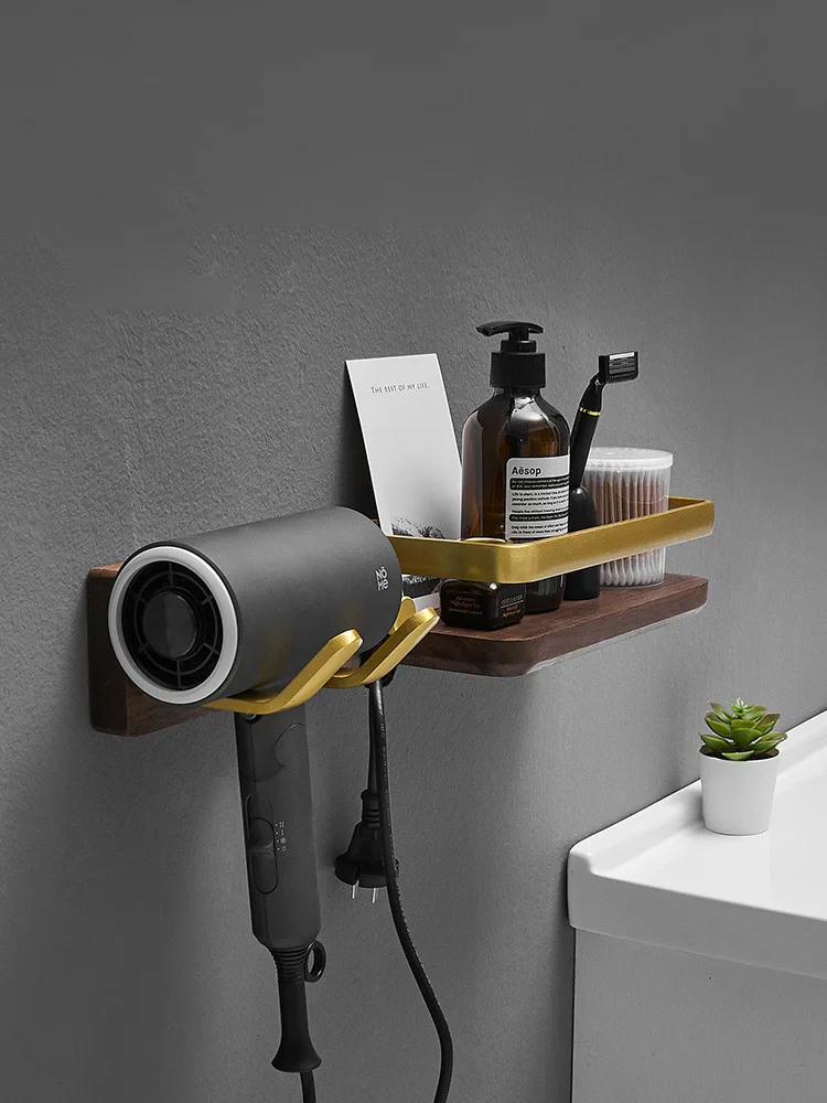 Impeu Bathroom Wall Mount Hair Dryer Holder Hair Care & Styling Tool Organizer, Wooden Beauty Hair Appliance Holder