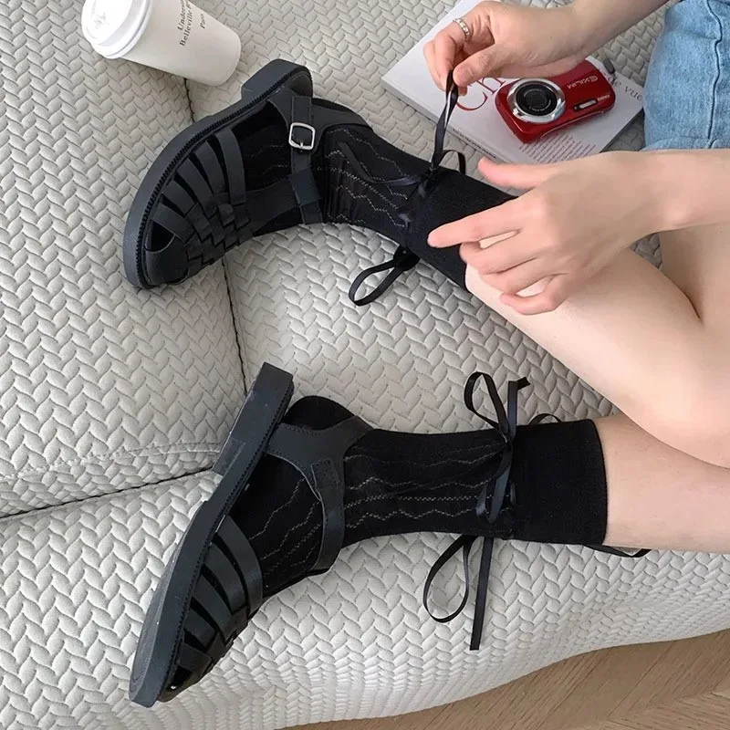 Süße Bowknot Band Socken für Mädchen hohle Sommer atmungsaktive JK Ballett japanischen Stil Frauen Mode Mittel rohr Strümpfe