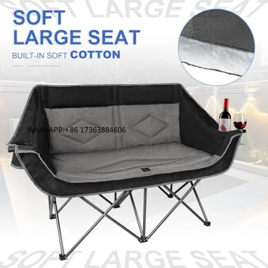 Oversized Double Camping Chair-Heavy 2 Person Folding Loveseat Camp Couch for AdultsPortable Outdoor Lawn Chairs with Padd