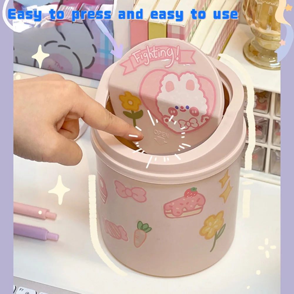 Desktop Mini Trash Can Organizer Kawaii Pencil Holder Cute Cartoon Student Desk Garbage Can Storage Bin with Lid Storage Box