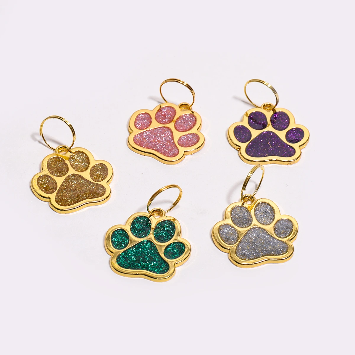 Gold Colour Custom Name Dog Tags Glitter Claw Customized Text Cat Tag Laser Engraving Collar Pendant Personalized Name Pets Tag view 6