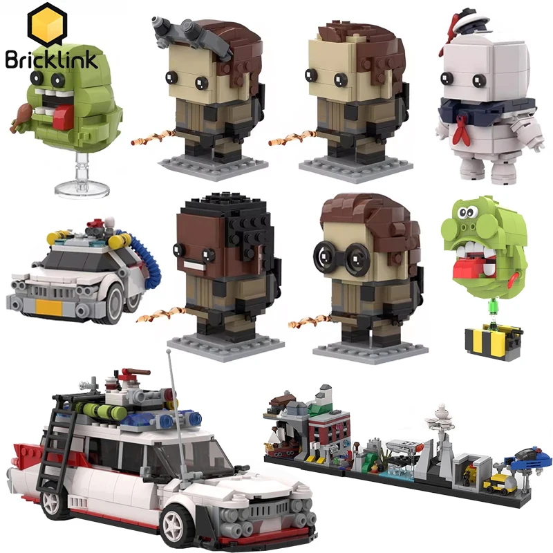 

Bricklink MOC Movie Ghostbustersed Action Figures Brickheadz Sets Slimer Stay Puft Cadillaced Ecto-1 Building Blocks Toys Gift