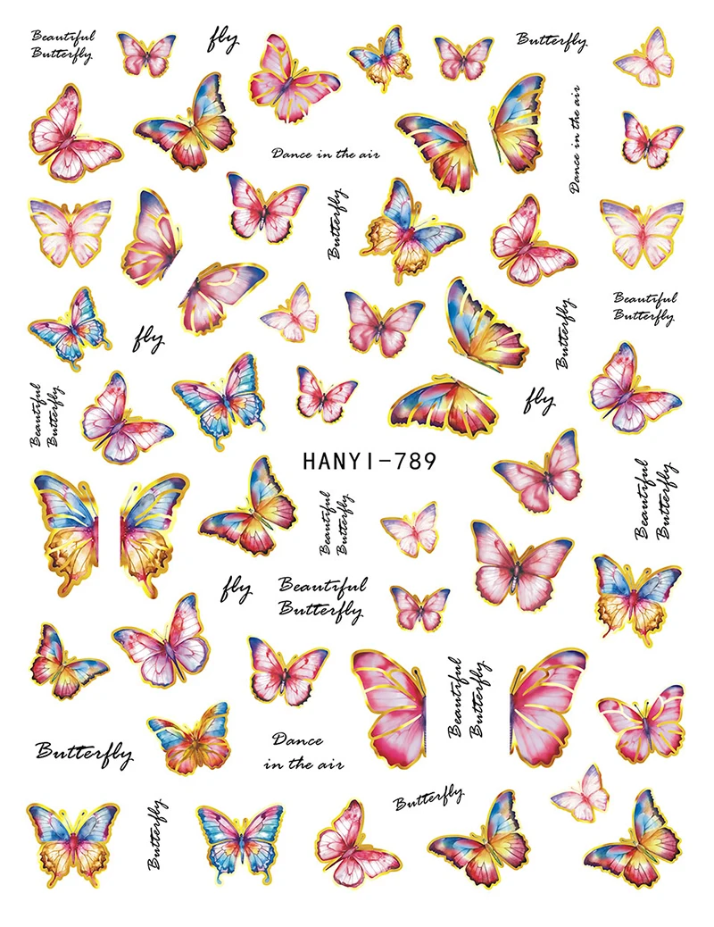 3d 네일 아트 데칼 골든 라인 로즈 핑크 모란 꽃 잎 나비 스티커 손톱 아트 매니큐어 팁... - 3