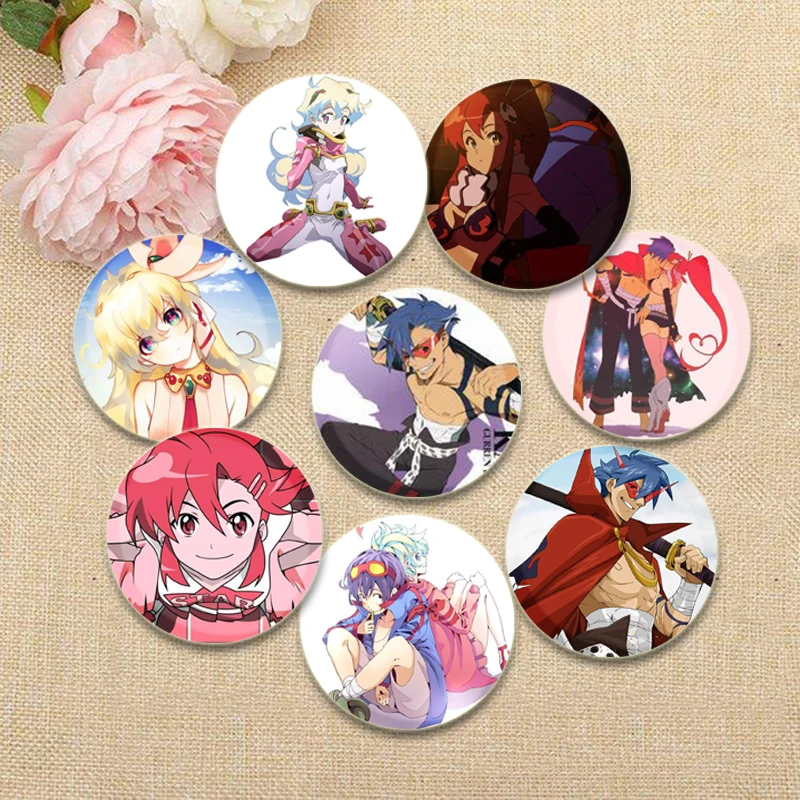 Anime Gurren Lagann HD Print Brooches Kamina Littner Yoko Nia Teppelin Cartoon Badge Round Display Lapel Pins Accessories Gift