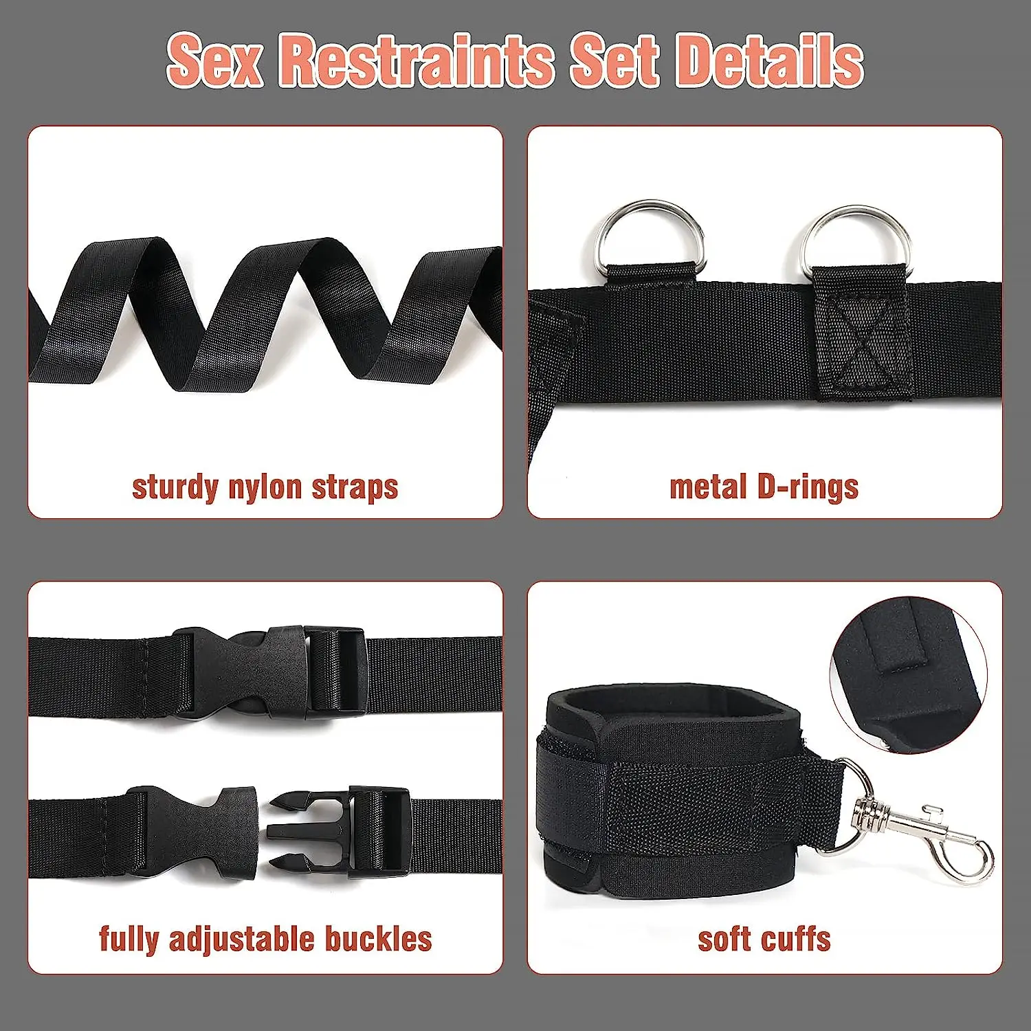 Bed Restraint Set Couple Sex Toys Bondage Handcuff Kit Adult Game Tool 18+ Erotic Tie Downs Arm Ankle BDSM Flirting Sextoy view 5