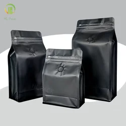 50pcs 100g 250g 500g 1kg Matte Black Coffee Package Plastic Bags Coffee Bags with Valve and Zipper