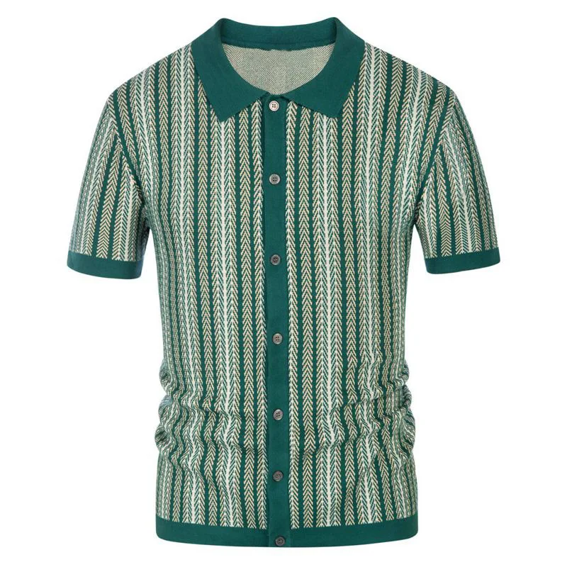 High End Jacquard Striped Polo Shirts For Men Short Sleeve Elastic Summer Quality Viscose Knitted Smart Casual Camisas De Hombre