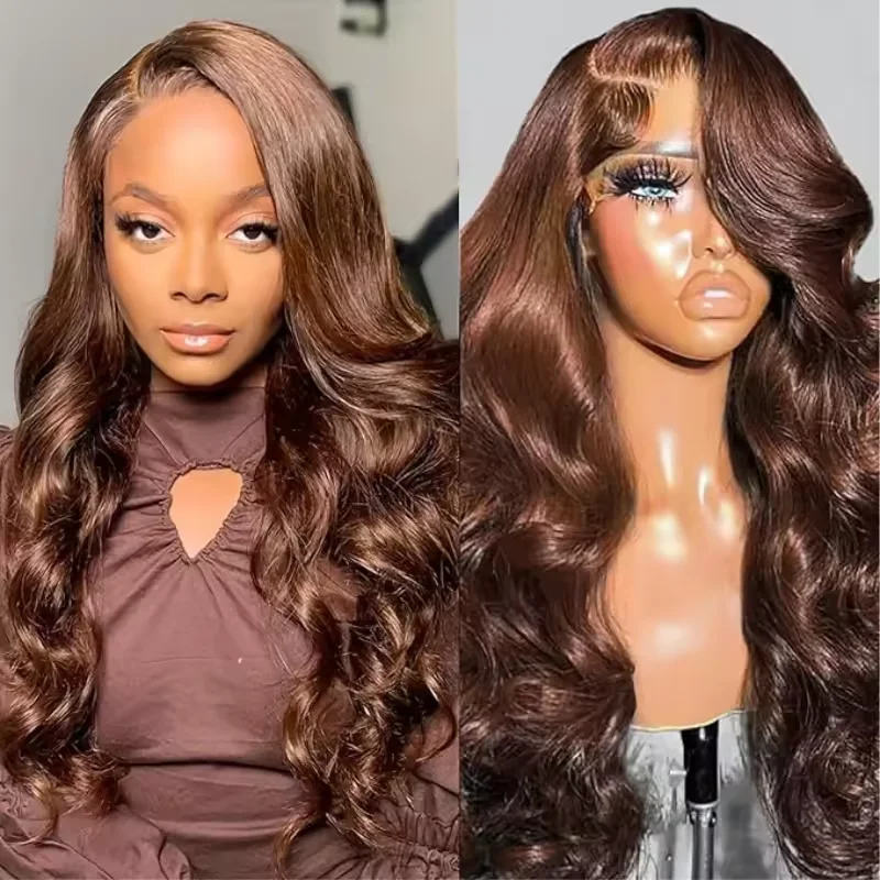 

36 Inches 13x6 HD Transparent Lace Front Wigs With #4 Chocolate Brown Body Wave Human Hair For Women