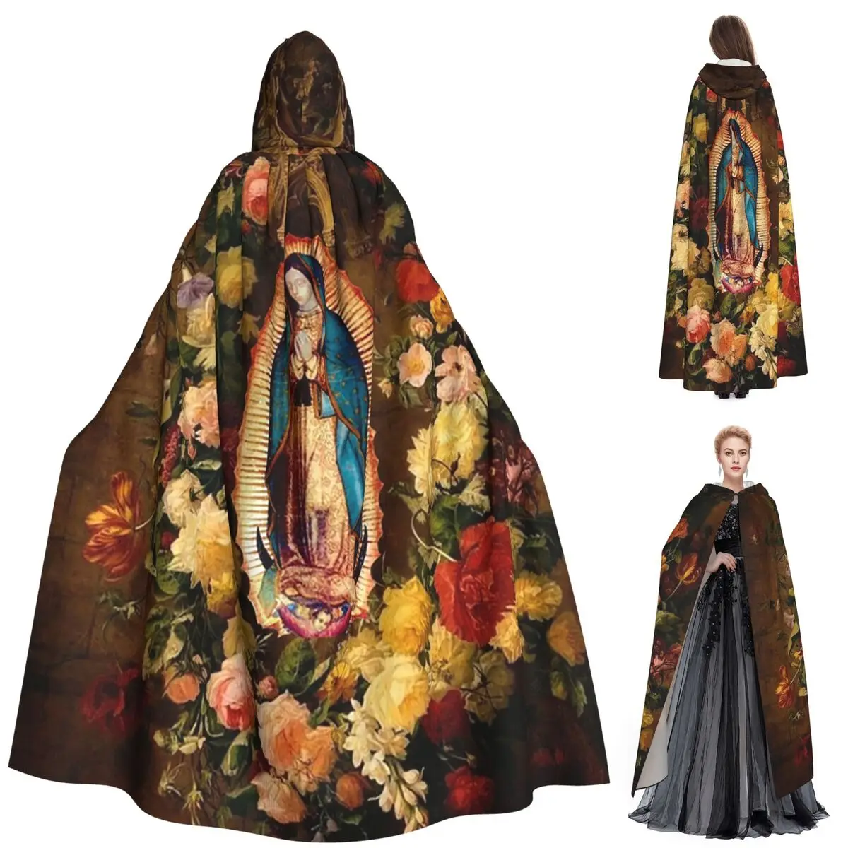 

Длинный плащ с капюшоном Богоматери Гваделупской, средневековый костюм ведьмы, накидка для косплея, накидка на Хэллоуин, вампир, для взрослых, унисекс