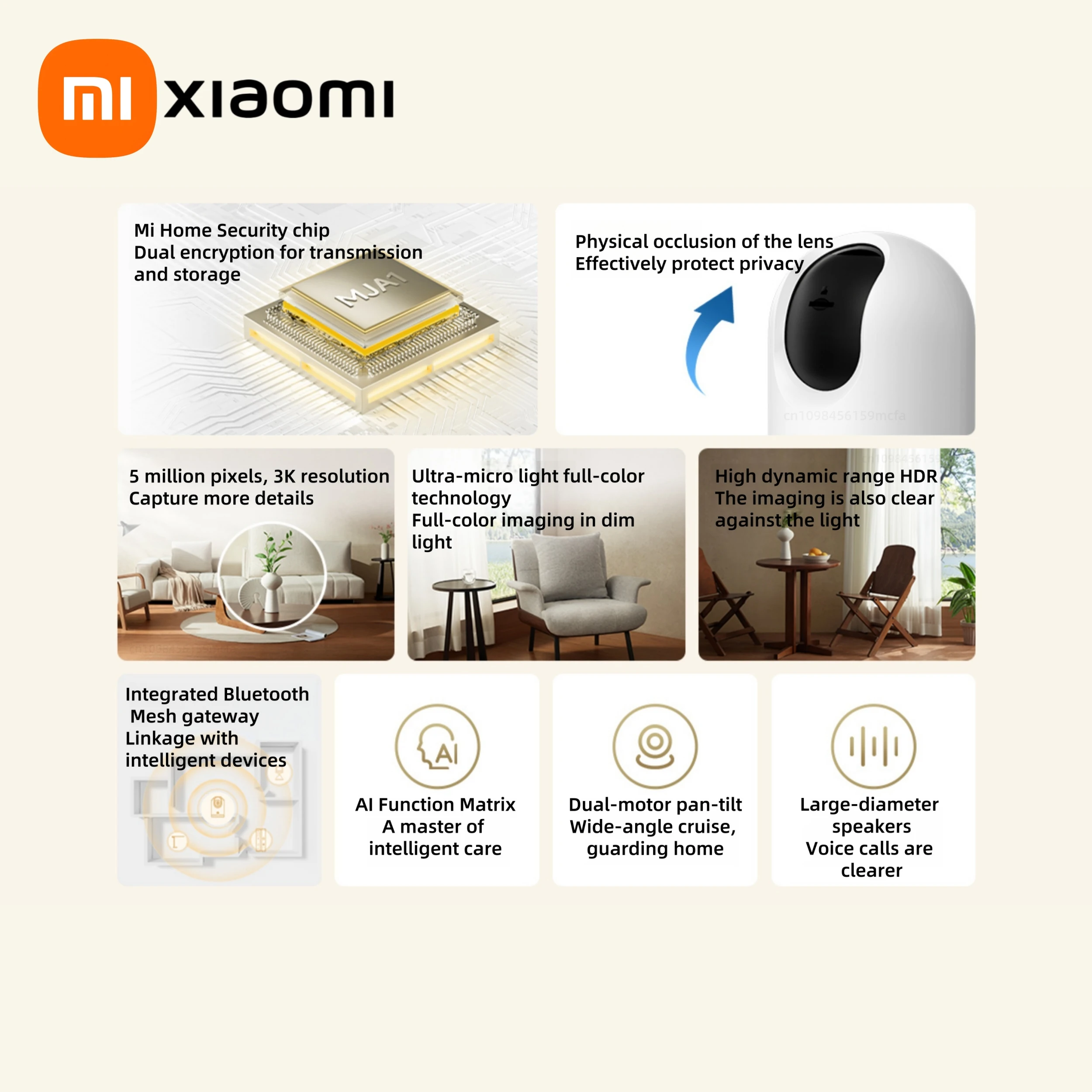 Xiaomi Smart Camera 3 Pro PTZ Version Full Color HDR 2.4/5GHz Mesh Gateway AI/Human/Pet/Baby Cry Detection 360° Security Monito