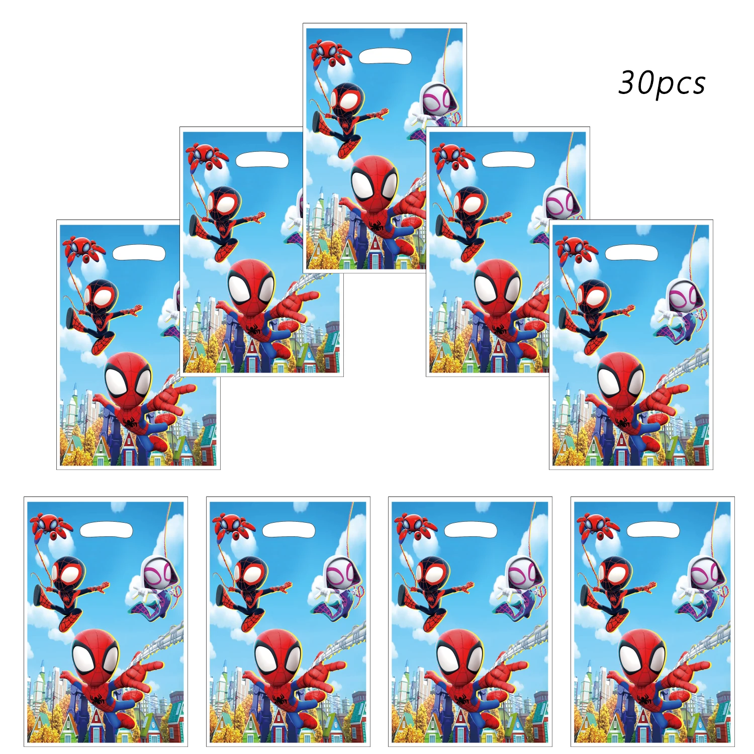 30 szt. Torebek na prezenty z motywem Spider-Mana i jego niesamowitych przyjaciół, z uchwytami, tematyczne torby do przechowywania, na baby shower, urodziny dla dzieci, dziewczynek.