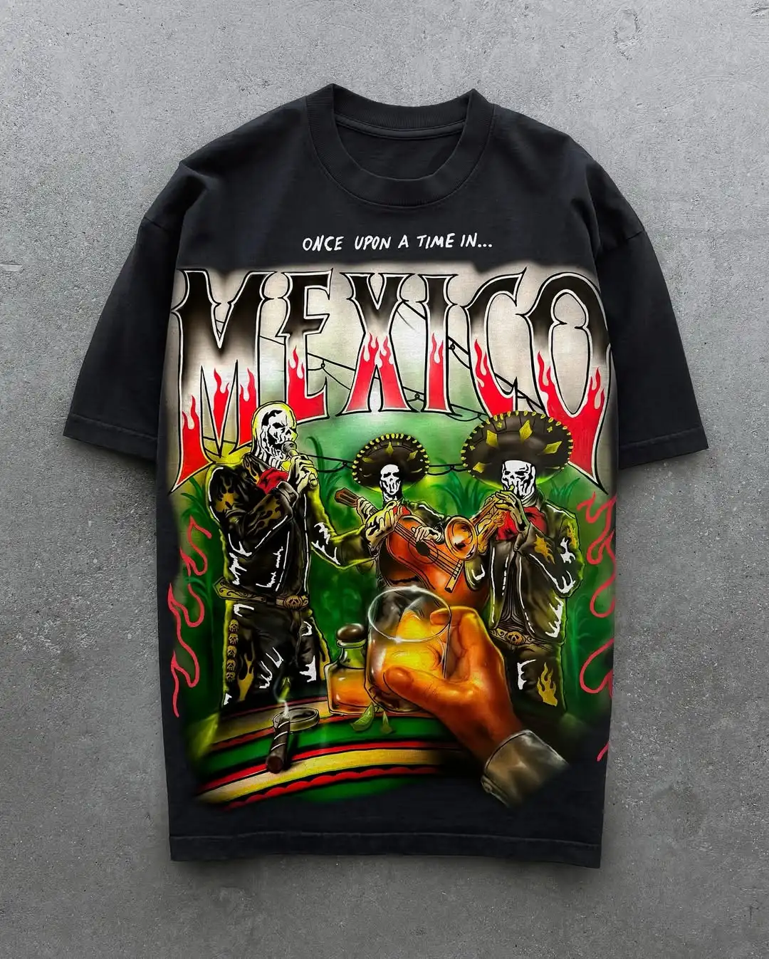 American New Retro Day of The Dead Printed T-shirt Men's Summer Cotton Street Harajuku Y2K Hip-hop Rap Sports Short Sleeves