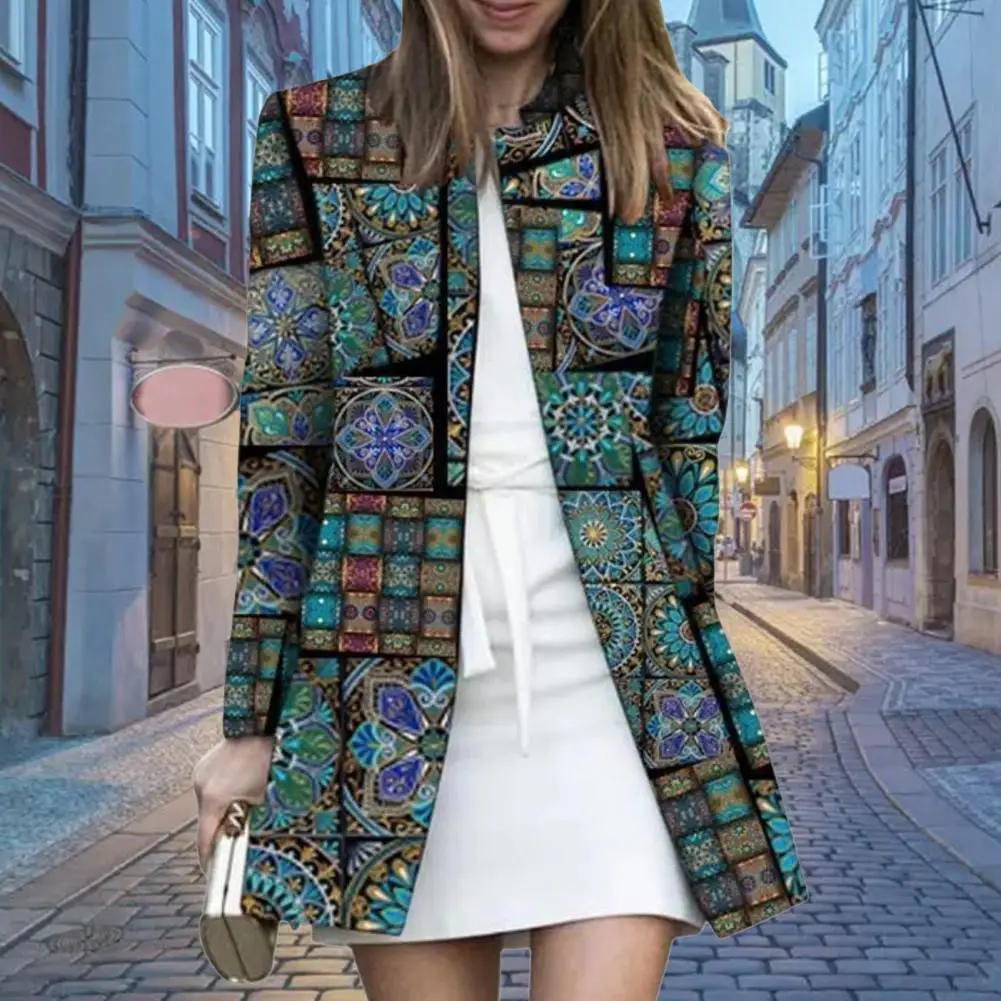 Classic  Autumn Coat Thick Spring Autumn Ethnic Style Pattern Cardigan Coat Open Stitch Windproof Retro Cardigan Workwear