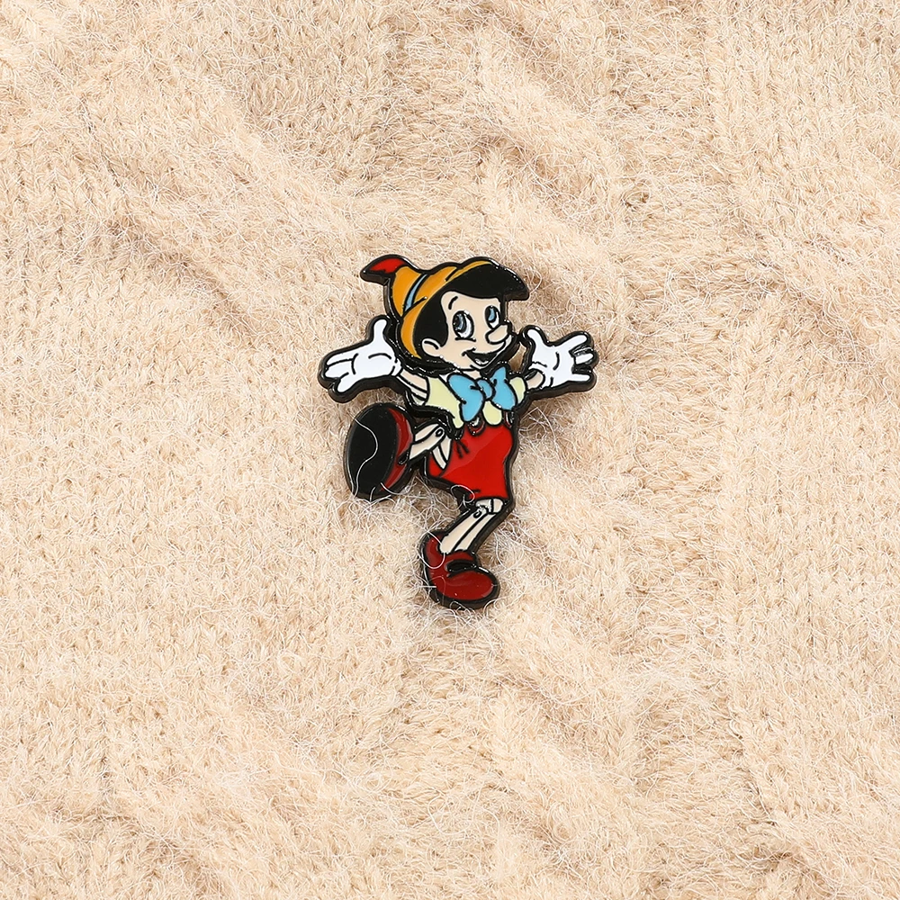 Anime Movie Pinocchio Brooches Cartoon Figure Badge for Backpack Cute Pinocchio Enamel Lapel Pins Accessories