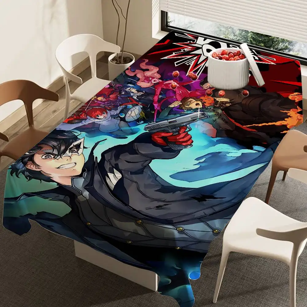 Hot Video P-Persona 5 Gaming Themed Polyester Tablecloths Designs for Home Kitchens Dining Rooms Patios Tablecloth Decoration
