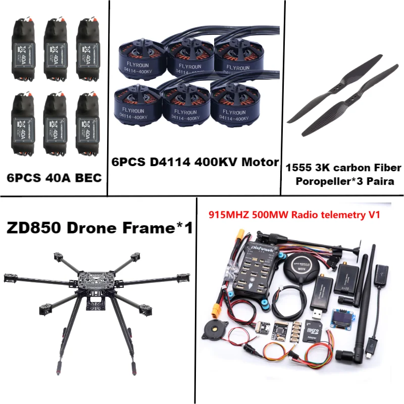 ZD850 Pixhawk 2.4.8 M8N Full Carbon Fiber 850mm Hexa-Rotor Frame BLHELI 40A ESC Flight Comtrol Rado Telemetry  Set