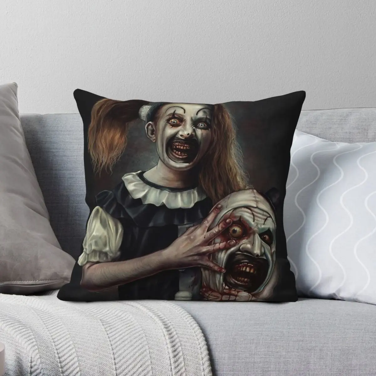 Terrifier 2 The Little Pale Girl Square Pillowcase Polyester Linen Velvet Printed Zip Decor Home Cushion Cover