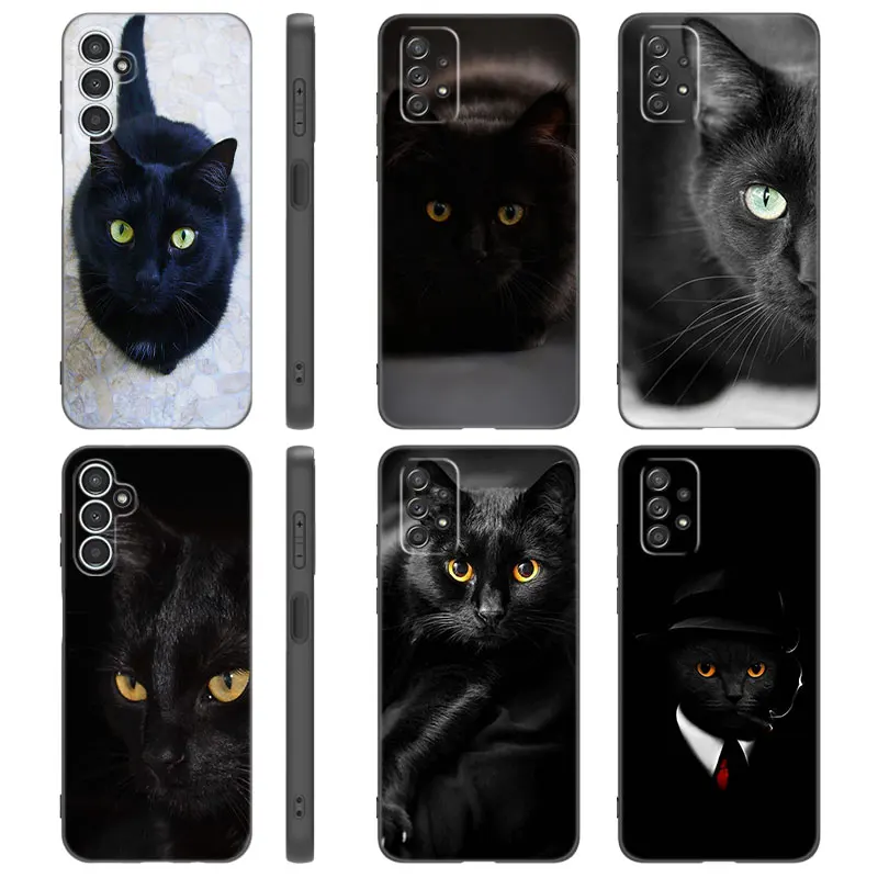 Black Cat Staring Eyes Case For Samsung A13 A22 A24 A32 4G A25 A34 A35 A52S A53 A54 A55 A73 5G A12 A14 A15 A31 A33 A50 A51 A72